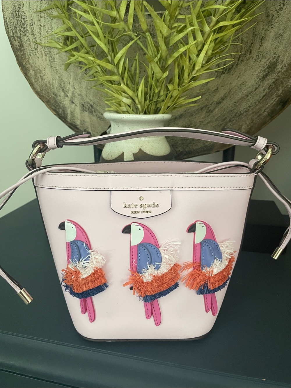 Kate Spade Pippa Flock Pink Parrot Appliqué Satchel/crossbody NWOT
